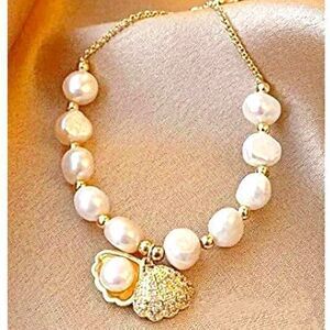Coastal Style Faux Pearl & Gold Statement Bracelet with Adjustable Drawstring